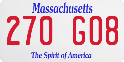MA license plate 270GO8