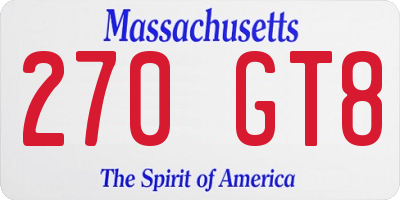 MA license plate 270GT8