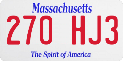 MA license plate 270HJ3