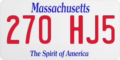 MA license plate 270HJ5