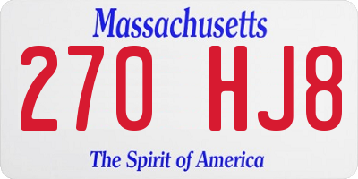MA license plate 270HJ8