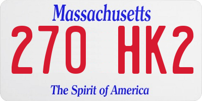 MA license plate 270HK2