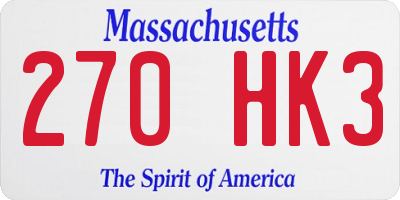 MA license plate 270HK3