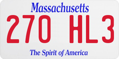 MA license plate 270HL3