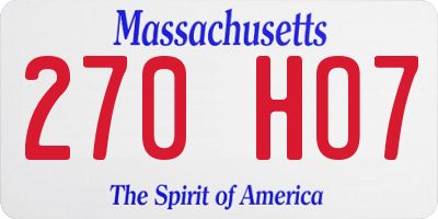 MA license plate 270HO7