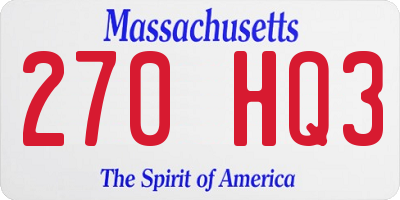 MA license plate 270HQ3