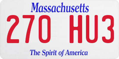 MA license plate 270HU3