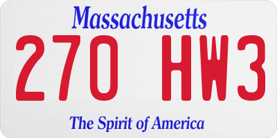 MA license plate 270HW3