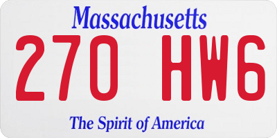MA license plate 270HW6