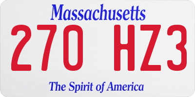 MA license plate 270HZ3