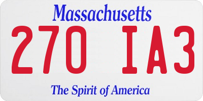 MA license plate 270IA3