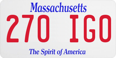 MA license plate 270IG0