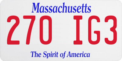 MA license plate 270IG3