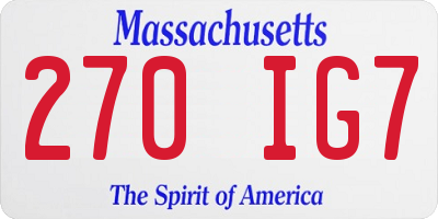MA license plate 270IG7