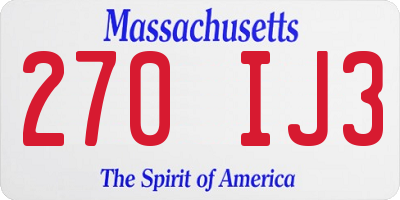 MA license plate 270IJ3