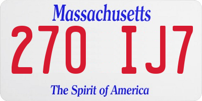 MA license plate 270IJ7