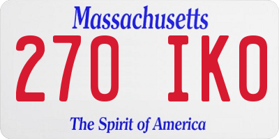 MA license plate 270IK0