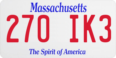 MA license plate 270IK3