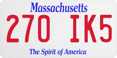 MA license plate 270IK5