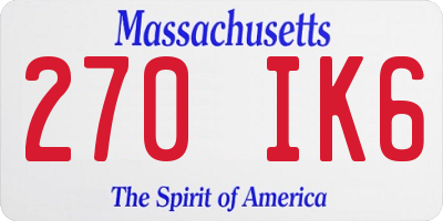 MA license plate 270IK6