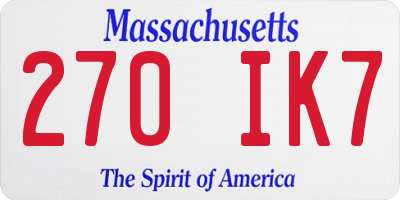 MA license plate 270IK7