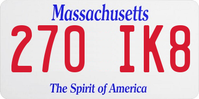 MA license plate 270IK8