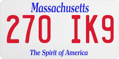 MA license plate 270IK9