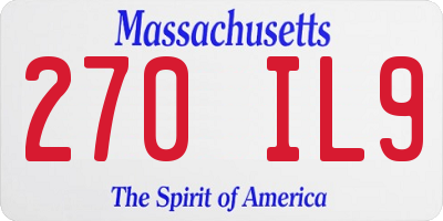 MA license plate 270IL9