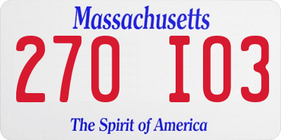 MA license plate 270IO3