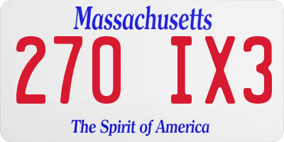 MA license plate 270IX3
