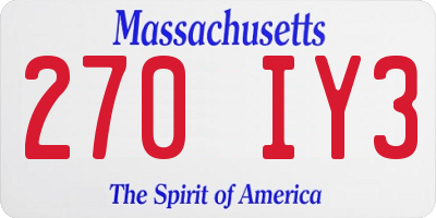 MA license plate 270IY3