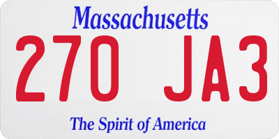MA license plate 270JA3