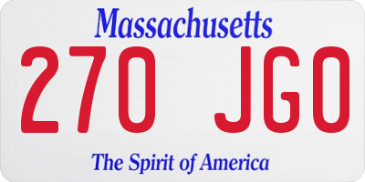 MA license plate 270JG0