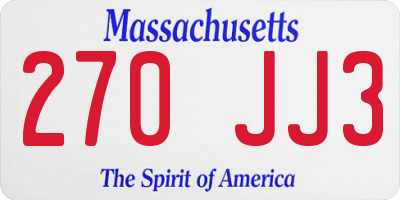 MA license plate 270JJ3