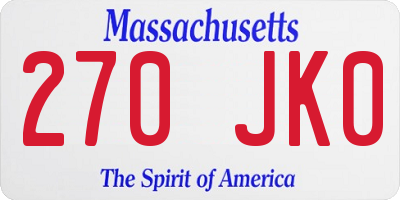 MA license plate 270JK0