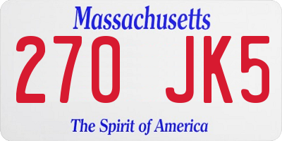 MA license plate 270JK5