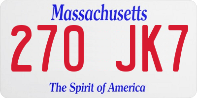 MA license plate 270JK7