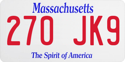 MA license plate 270JK9