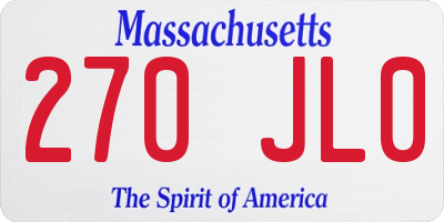 MA license plate 270JL0