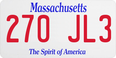 MA license plate 270JL3