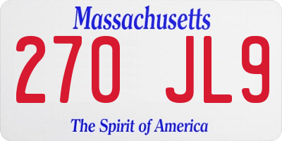 MA license plate 270JL9