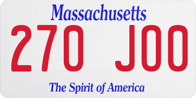 MA license plate 270JO0
