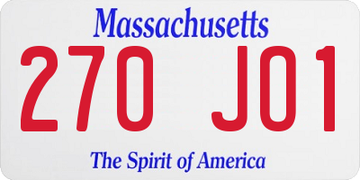 MA license plate 270JO1