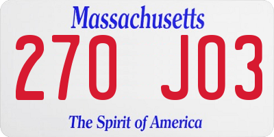 MA license plate 270JO3