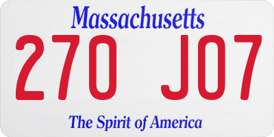 MA license plate 270JO7