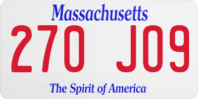 MA license plate 270JO9