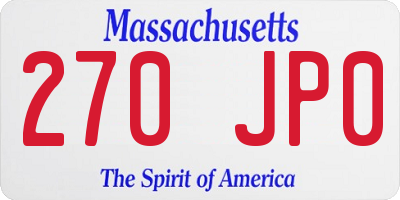 MA license plate 270JP0