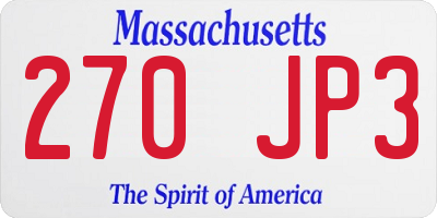 MA license plate 270JP3