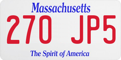 MA license plate 270JP5