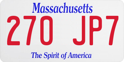 MA license plate 270JP7